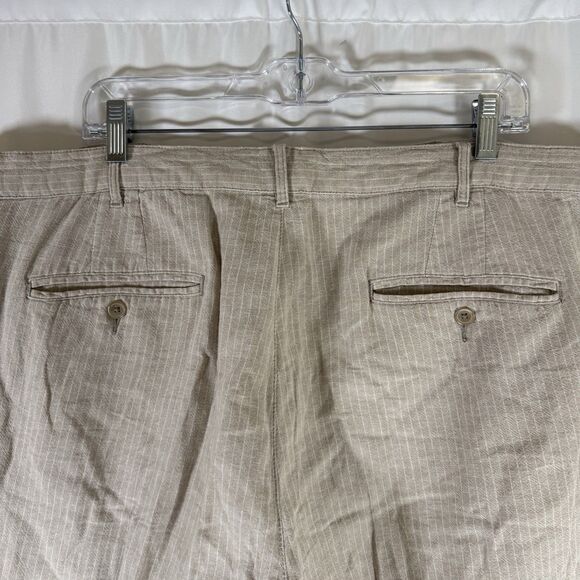 Jos A Bank Linen Blend Shorts Mens 42 Beige Striped Chino Lightweight Button Zip - Picture 8 of 8